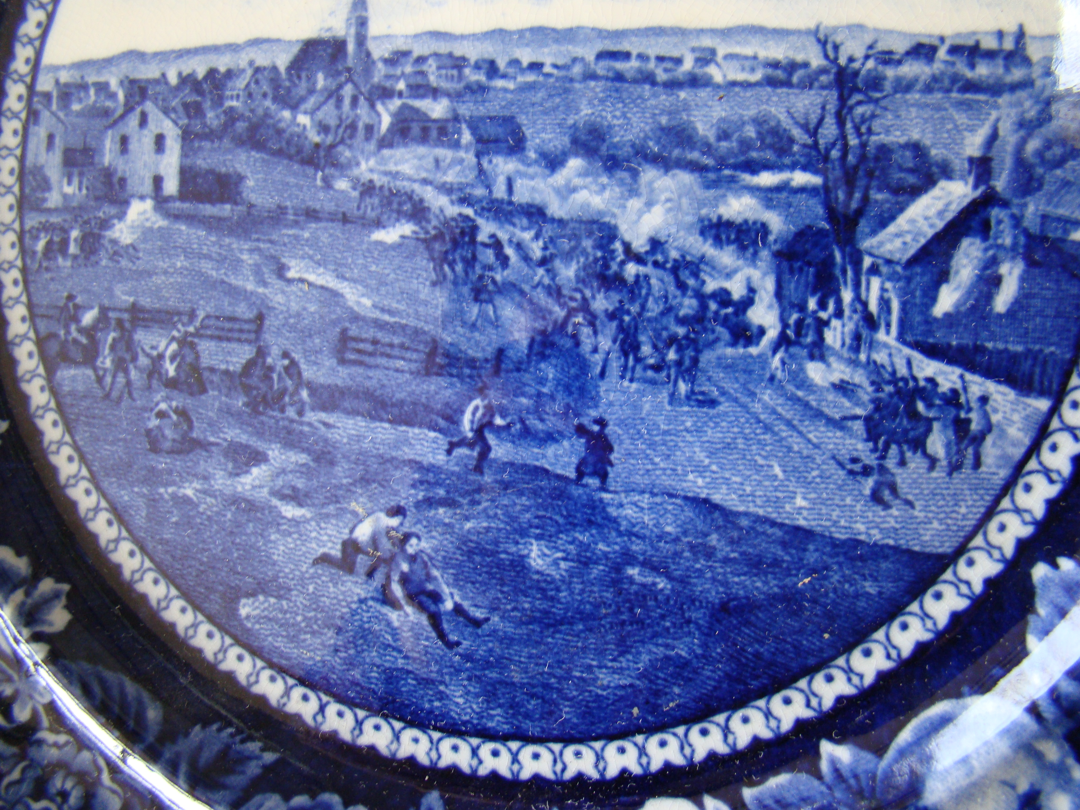 A rare historical Staffordshire plate depicting the Retreat of the British from Concord April 19, 1775 — image 2